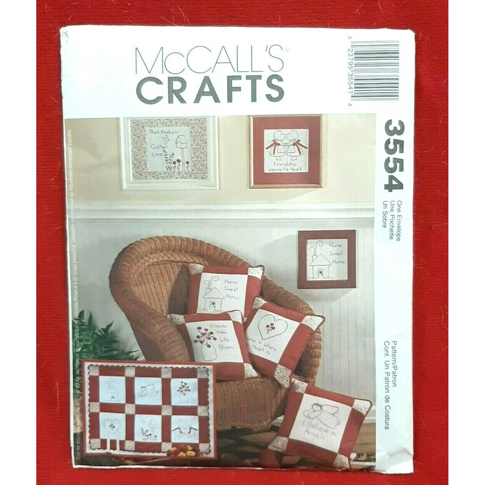 Mccalls Pattern 3554 Redwork Crafts country home quilt pillow heart angel  Uncut
